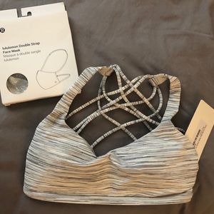 Grey lululemon mask and sports bra set